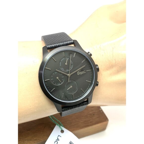 Lacoste Men's Watch 2010997 Quartz Black Dial 12.12 Leather Strap 42mm - Picture 11 of 14
